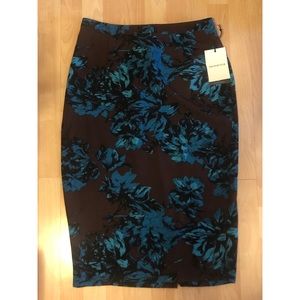 Floral Pencil Skirt - Blue and Brown